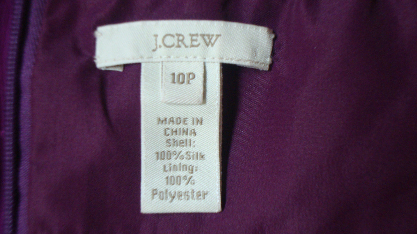 J Crew Purple Silk Pleated Strapless Cocktail Wedding Dress 10p 100% Silk Petite Abby Essie