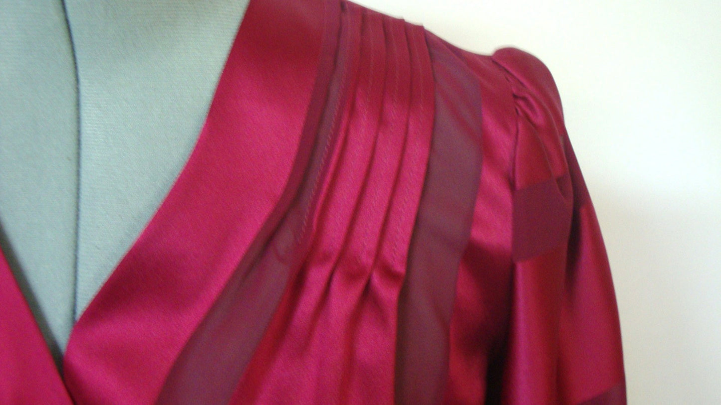 Vintage SWEET TALK RED BURGUNDY SILK STRIPED SHEER FULL SKIRT COCKTAIL DRESS SMALL 5 6 Abby Essie