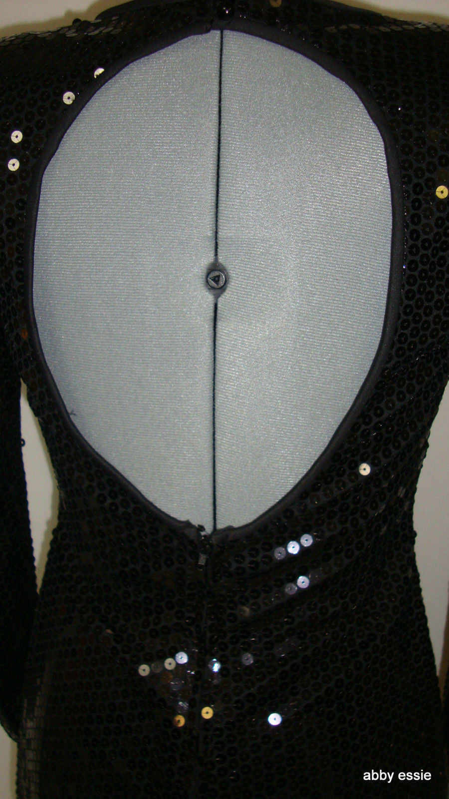 Vintage Black Sequin Stretch Open Back Wiggle Cocktail Dress 10 Medium Ld-2428 Abby Essie