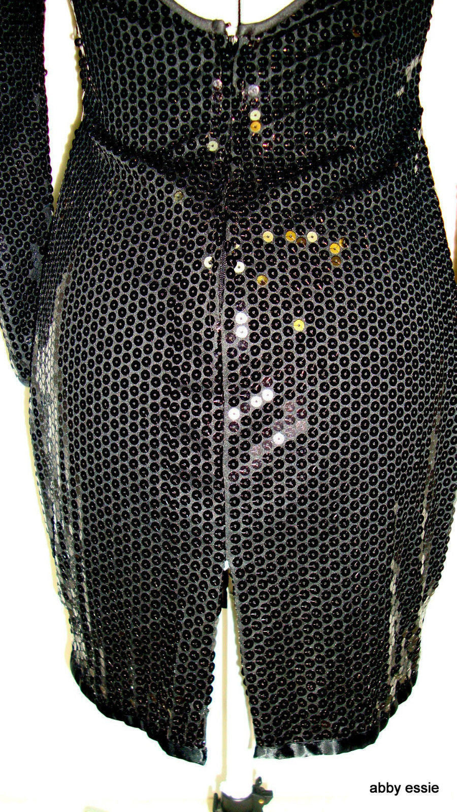 Vintage Black Sequin Stretch Open Back Wiggle Cocktail Dress 10 Medium Ld-2428 Abby Essie