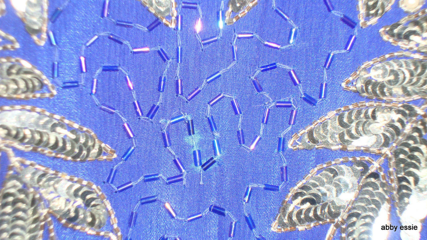 Vintage Royal Blue Silk Sequin Beaded Cocktail Dress Abby Essie