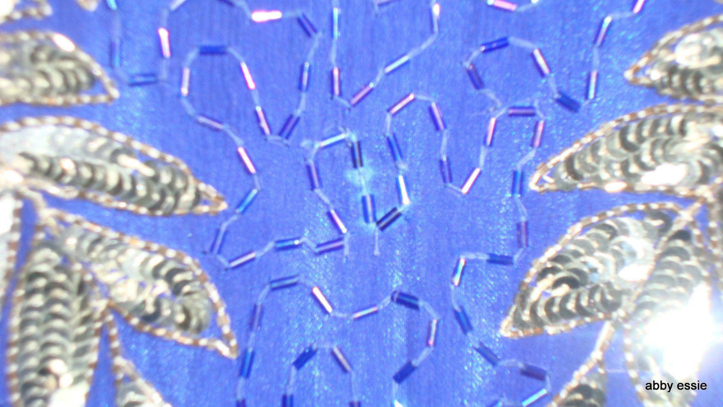 Vintage Royal Blue Silk Sequin Beaded Cocktail Dress Abby Essie