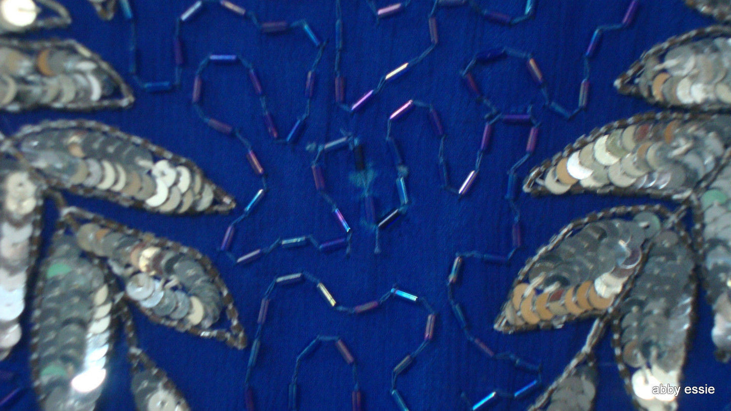 Vintage Royal Blue Silk Sequin Beaded Cocktail Dress Abby Essie