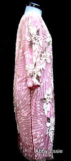 Rare Vintage Nina Couture Light Pink Sequined & Beaded Silk Deco Great Gatsby Flapper Gown Sz Medium Abby Essie