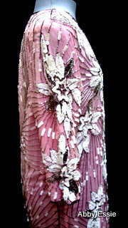 Rare Vintage Nina Couture Light Pink Sequined & Beaded Silk Deco Great Gatsby Flapper Gown Sz Medium Abby Essie