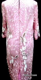 Rare Vintage Nina Couture Light Pink Sequined & Beaded Silk Deco Great Gatsby Flapper Gown Sz Medium Abby Essie