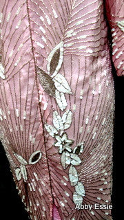 Rare Vintage Nina Couture Light Pink Sequined & Beaded Silk Deco Great Gatsby Flapper Gown Sz Medium Abby Essie