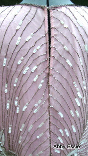 Rare Vintage Nina Couture Light Pink Sequined & Beaded Silk Deco Great Gatsby Flapper Gown Sz Medium Abby Essie