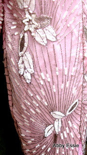 Rare Vintage Nina Couture Light Pink Sequined & Beaded Silk Deco Great Gatsby Flapper Gown Sz Medium Abby Essie