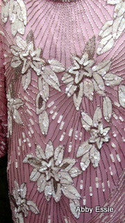 Rare Vintage Nina Couture Light Pink Sequined & Beaded Silk Deco Great Gatsby Flapper Gown Sz Medium Abby Essie