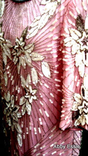 Rare Vintage Nina Couture Light Pink Sequined & Beaded Silk Deco Great Gatsby Flapper Gown Sz Medium Abby Essie