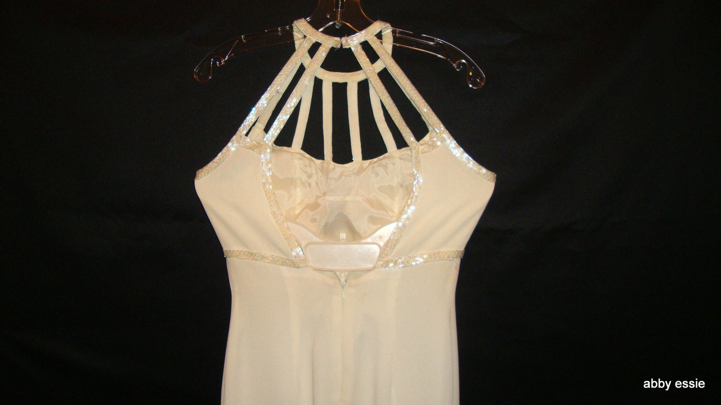 Vintage Cream White Beaded Silk Cage Formal Prom Gown Abby Essie