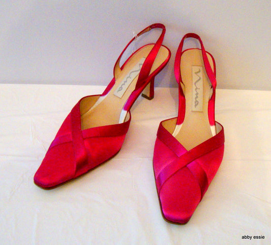 Hot Pink Satin Sling Back Mules 8.5M Abby Essie