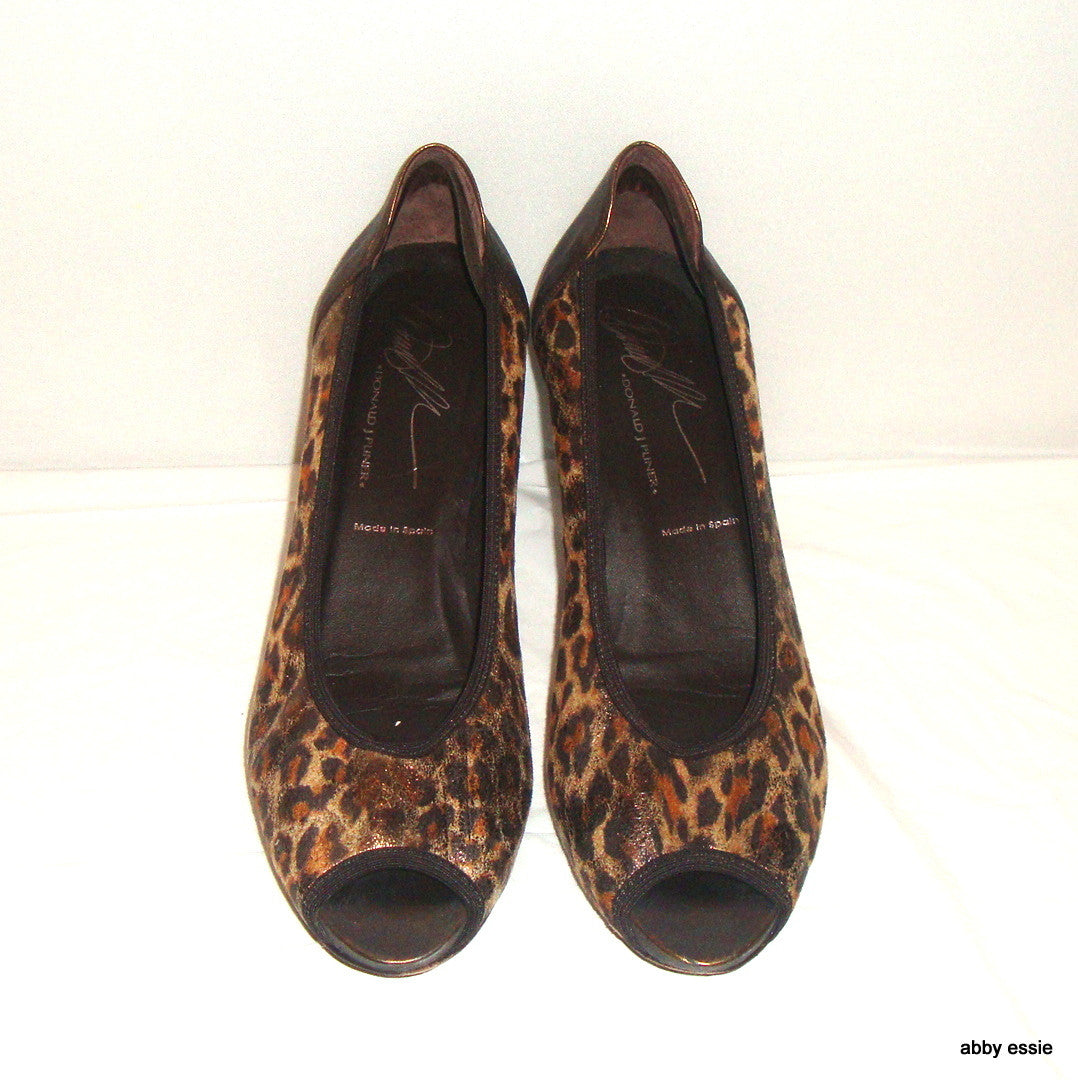 Donald J Pliner Animal Print Cheetah Shimmer Suede Leather Peep Toe 9m Leather S Abby Essie