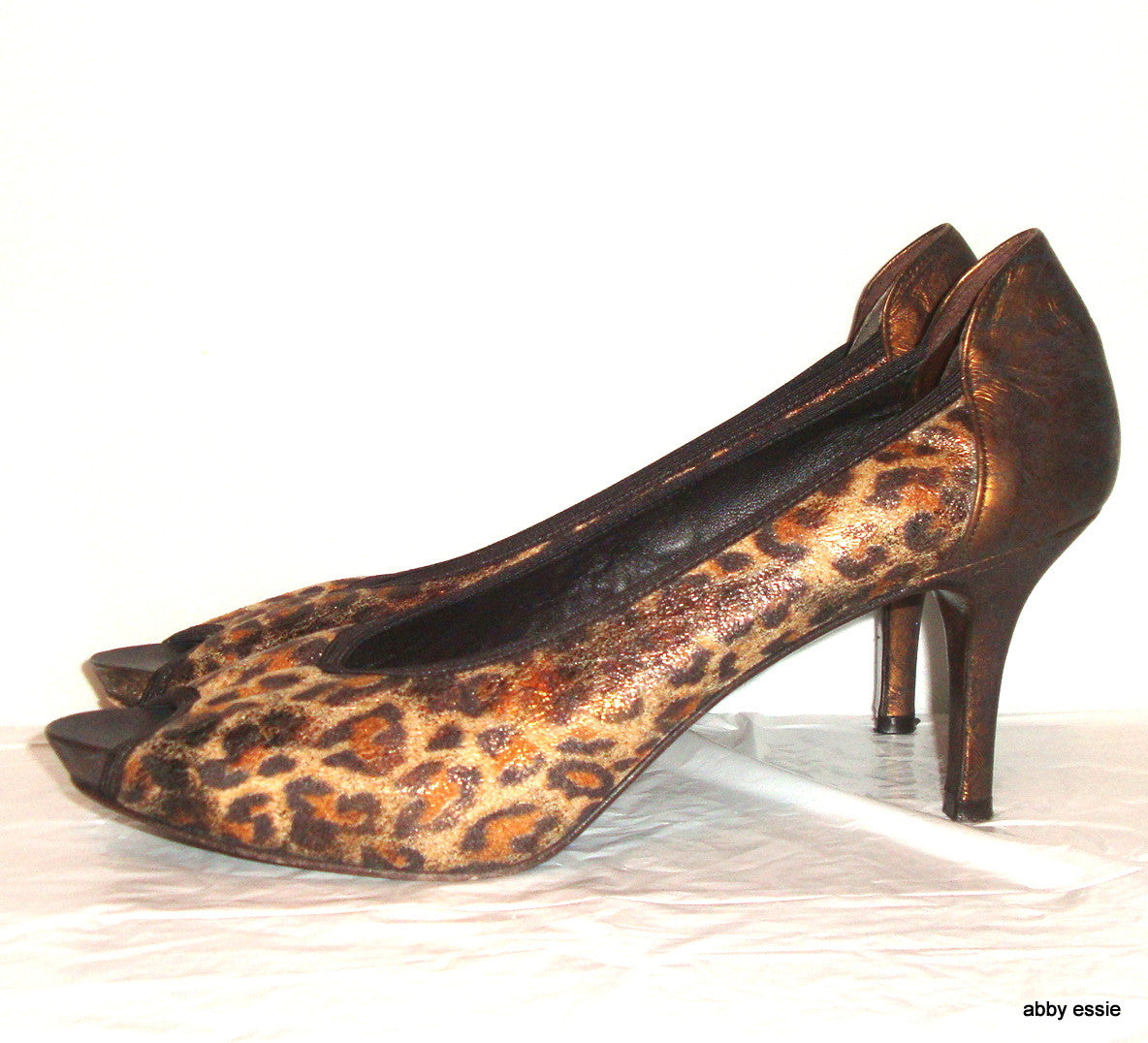 Donald J Pliner Animal Print Cheetah Shimmer Suede Leather Peep Toe 9m Leather S Abby Essie