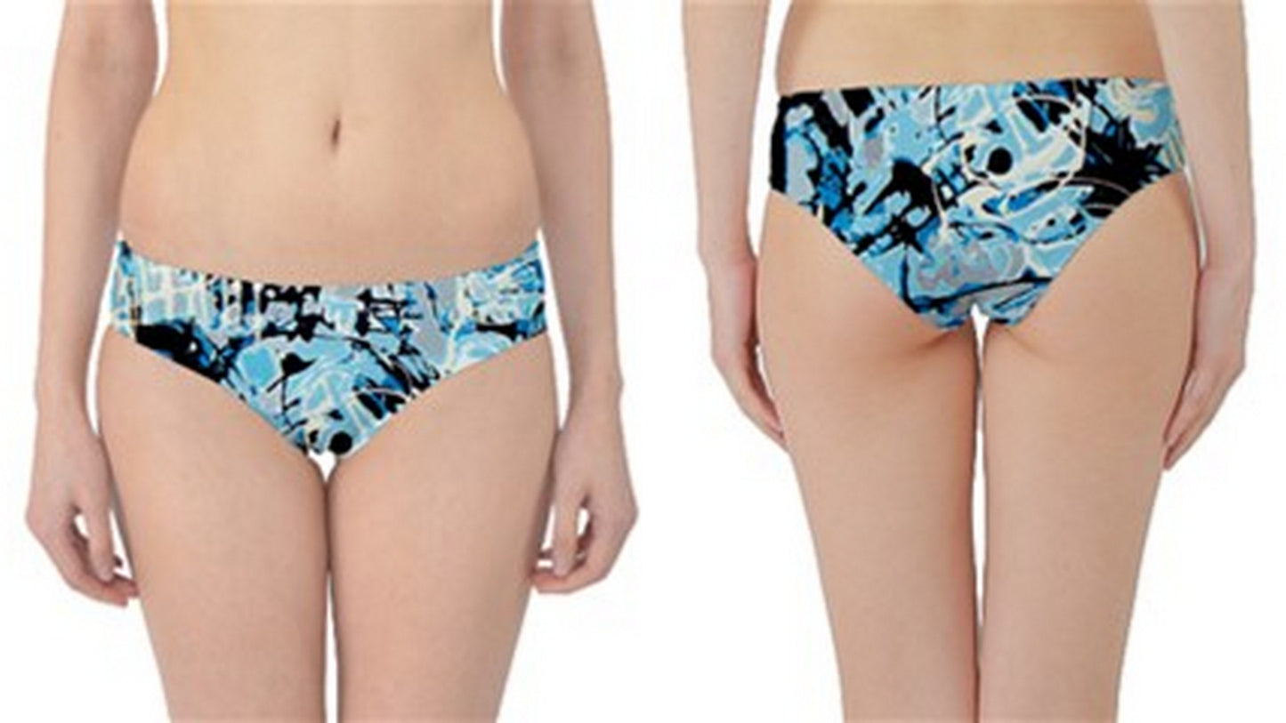 Suga Lane Storm Abstract Blue Black Hipster Bikini Bottoms ABBY ESSIE