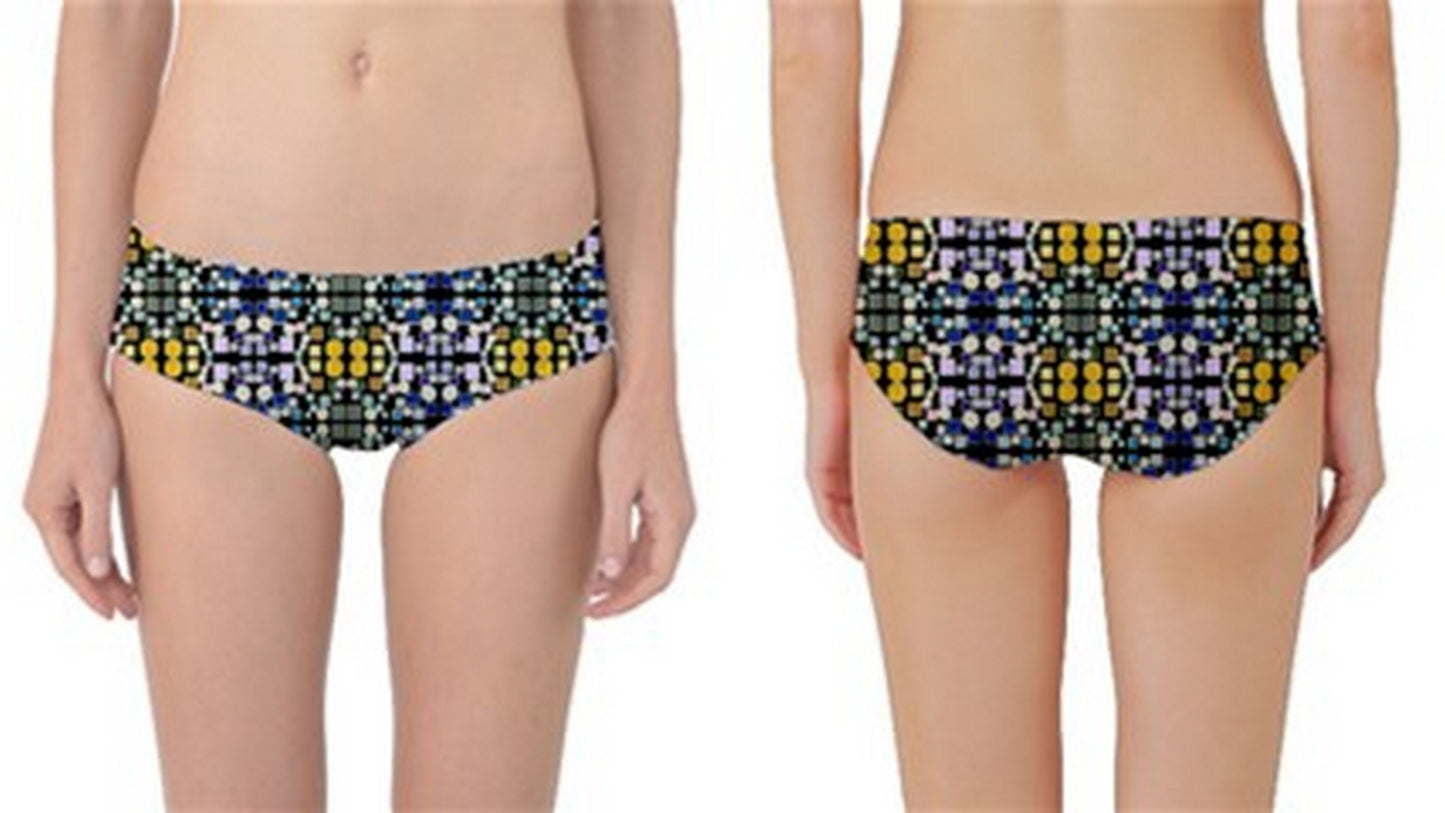 Suga Lane Moroccan Tile Black Yellow Classic Bikini Bottoms ABBY ESSIE