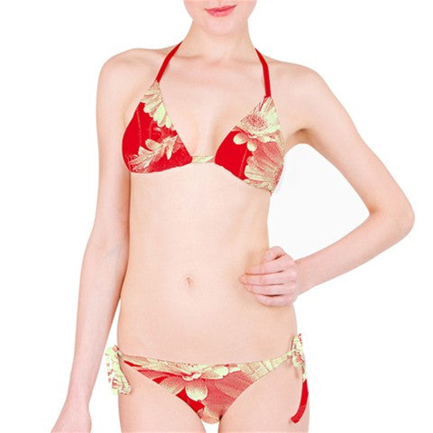 Suga Lane Retro Vtg Floral Red White Bikini Swimsuit ABBY ESSIE