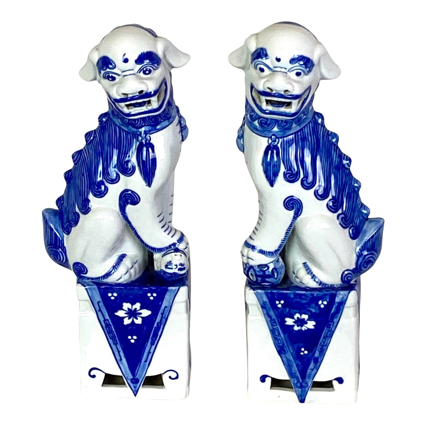 Blue White Foo Dogs Dragons - Pair of 2