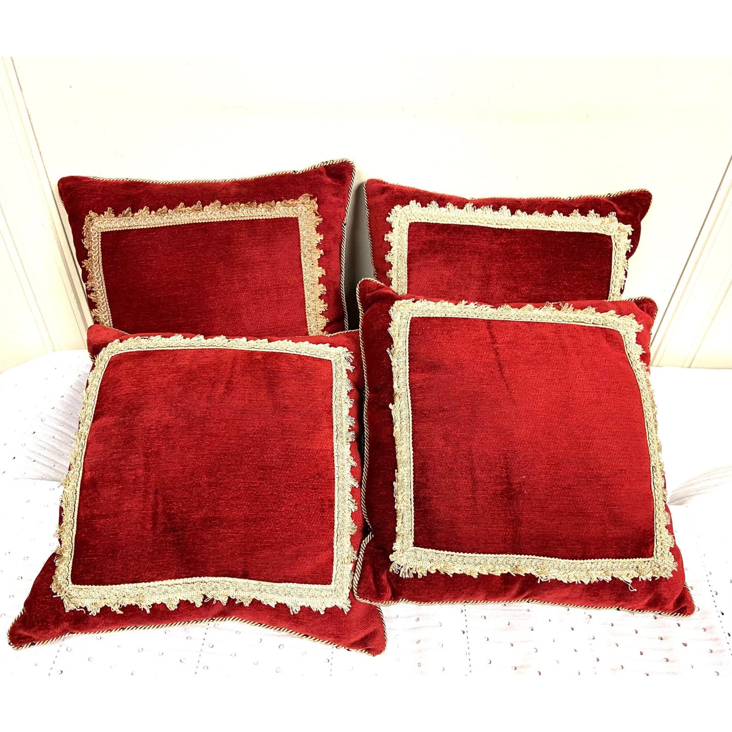 French Rococo Red Velvet Lace Pillows - Set of 4 ABBY ESSIE STUDIOS