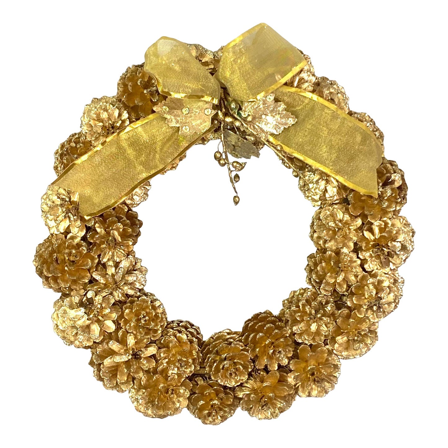 Gilt Gold Glitter Xmas Holiday Pinecone Wreath