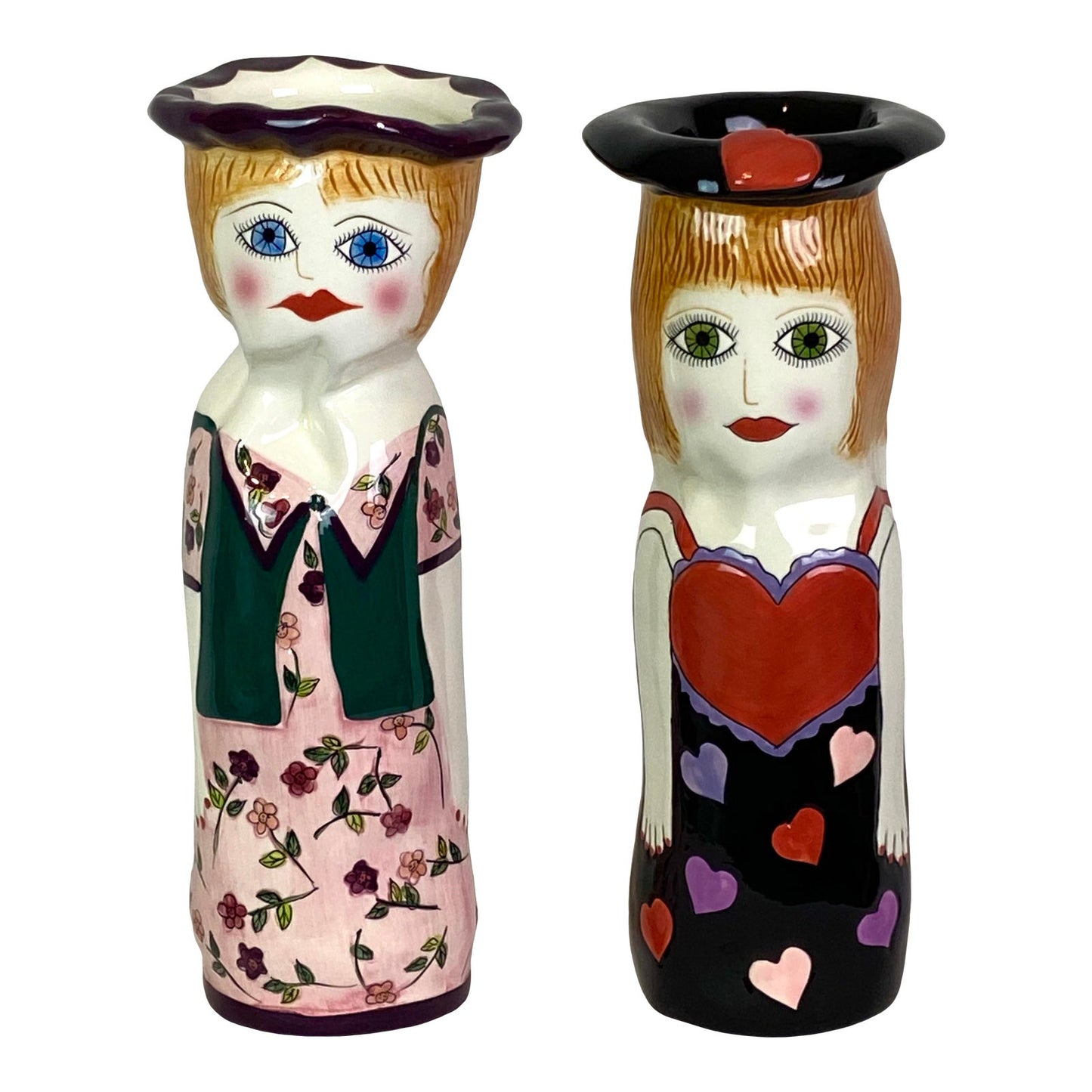 Hand Painted Ceramic Lady Planters - Pair of 2