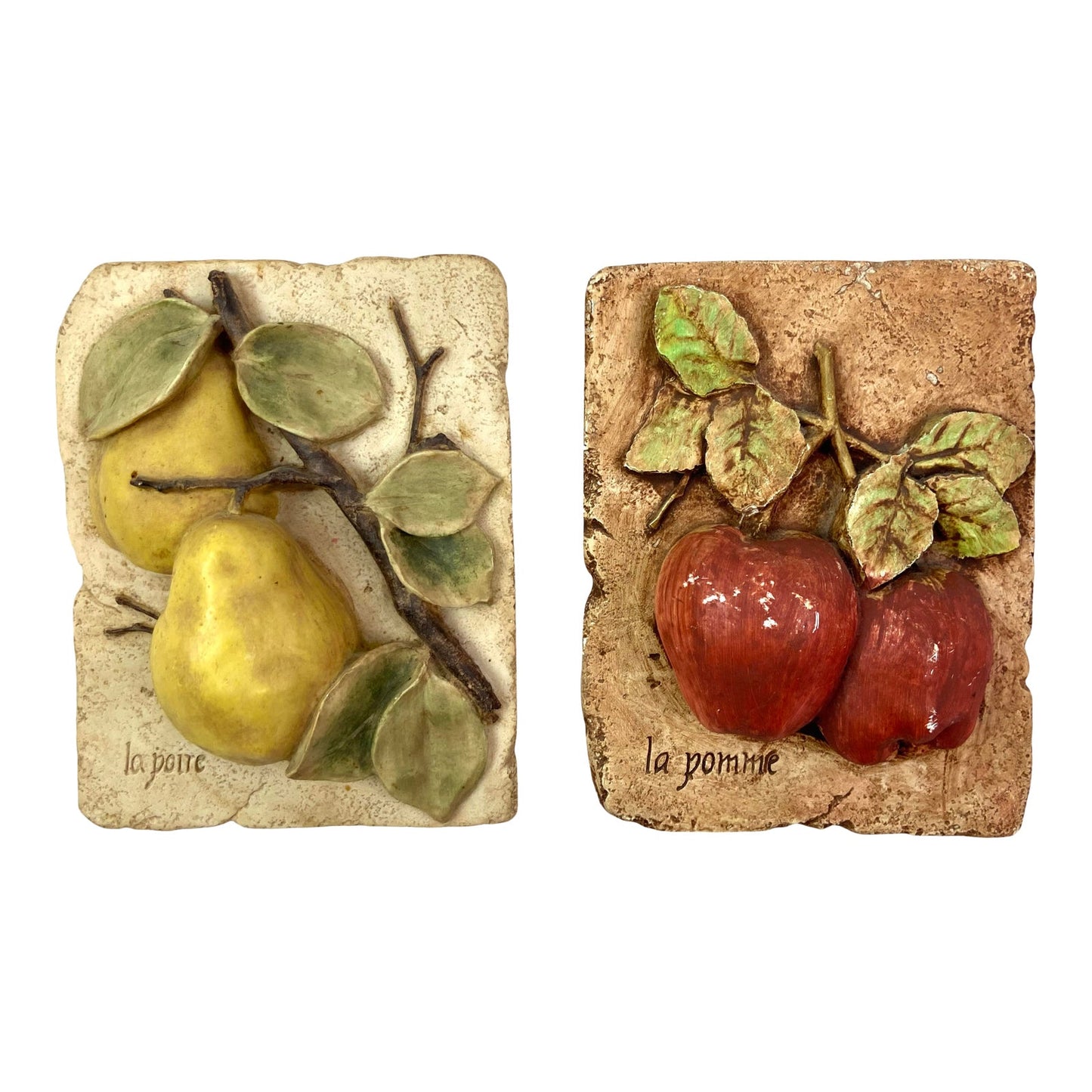 Hand Painted French Fruit Plaques - Set of 2