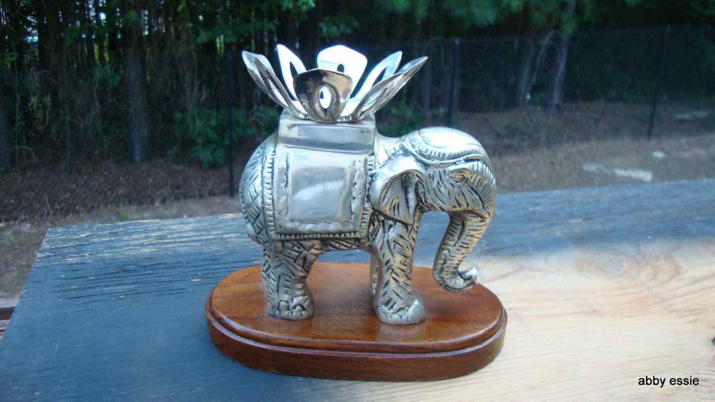 ANTIQUE STERLING SILVER ANGLO RAJ CARVED ELEPHANT TWIST OFF CANDLE HOLDER Abby Essie