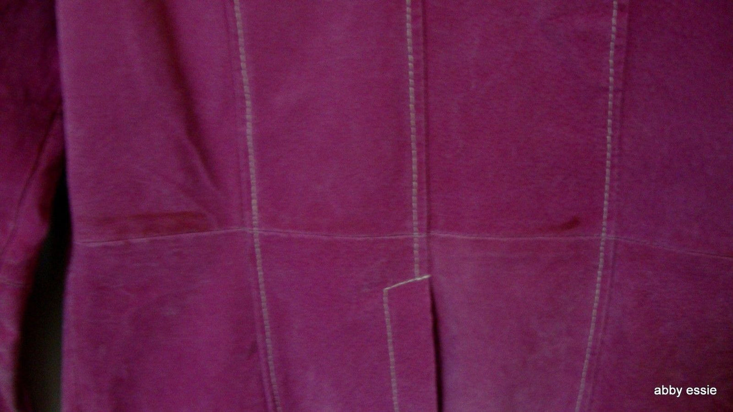 Hot Pink Leather Blazer Jacket White Stitching Wide Collar Sz Small
