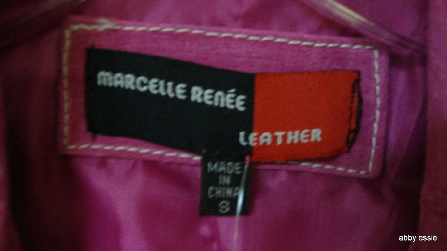 Hot Pink Leather Blazer Jacket White Stitching Wide Collar Sz Small