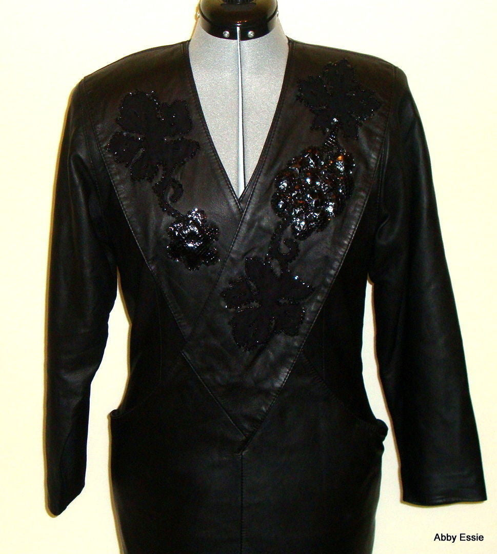 Vintage Black Leather Suede Sequin Dress Diane’s Fur & Fashions