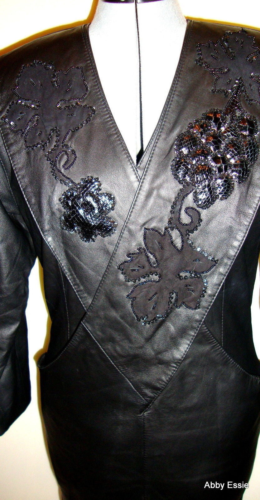 Vintage Black Leather Suede Sequin Dress Diane’s Fur & Fashions