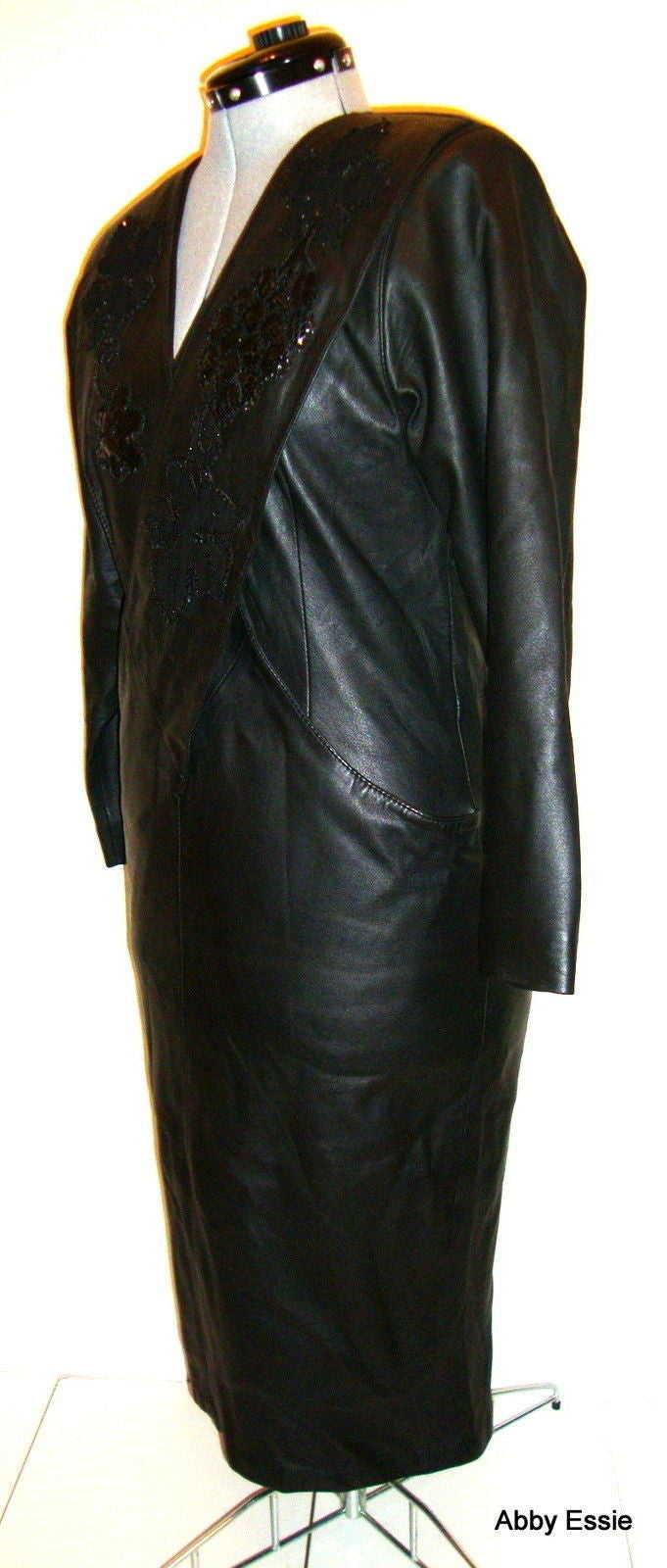 Vintage Black Leather Suede Sequin Dress Diane’s Fur & Fashions
