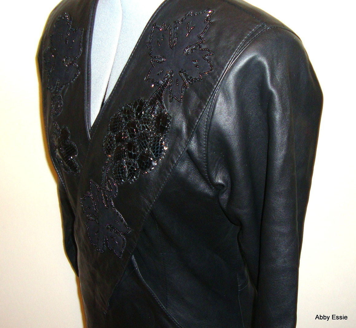 Vintage Black Leather Suede Sequin Dress Diane’s Fur & Fashions