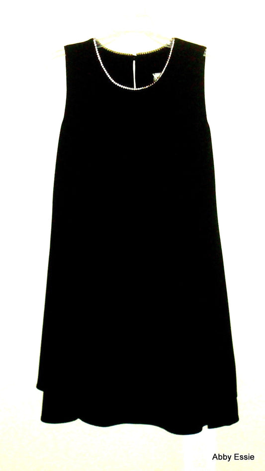 Vintage Ianella Black Crepe Rhinestone Collar Mod Sleeveless Layered Flutter Dress