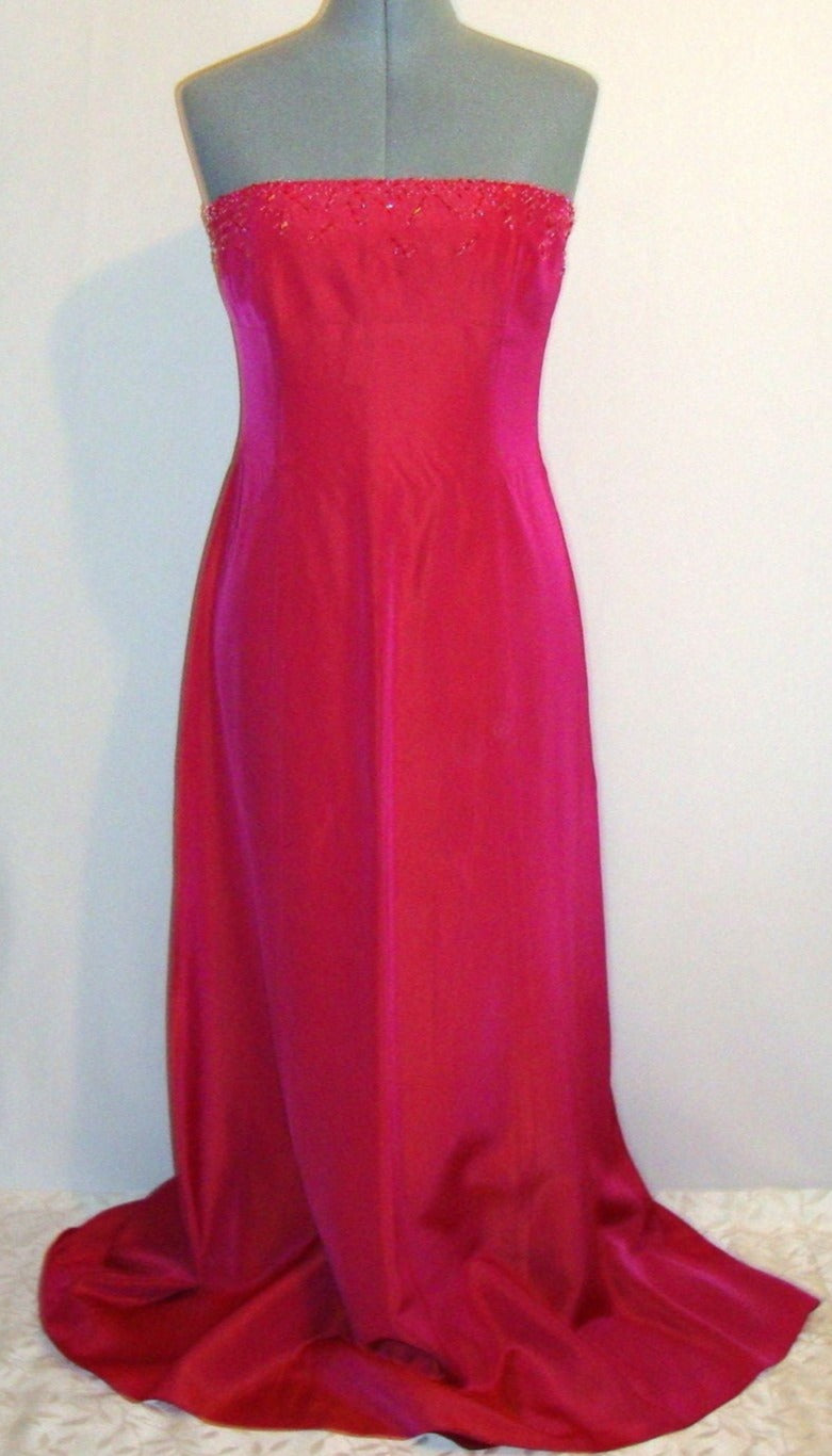 Laundry Beaded Pink Fuschia Irridescent Satin Bustier Gown Dress Medium 8 Abby Essie