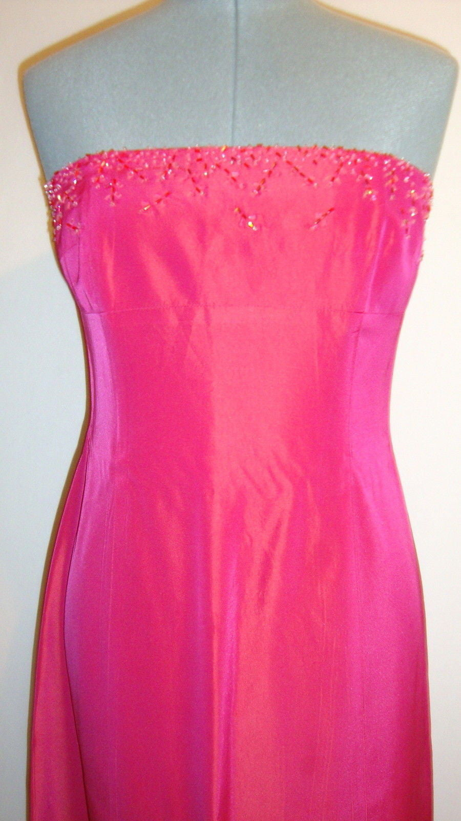 Laundry Beaded Pink Fuschia Irridescent Satin Bustier Gown Dress Medium 8 Abby Essie