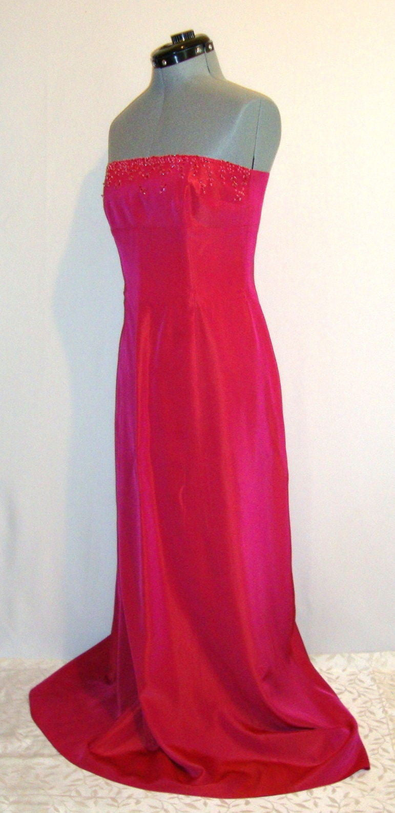 Laundry Beaded Pink Fuschia Irridescent Satin Bustier Gown Dress Medium 8 Abby Essie