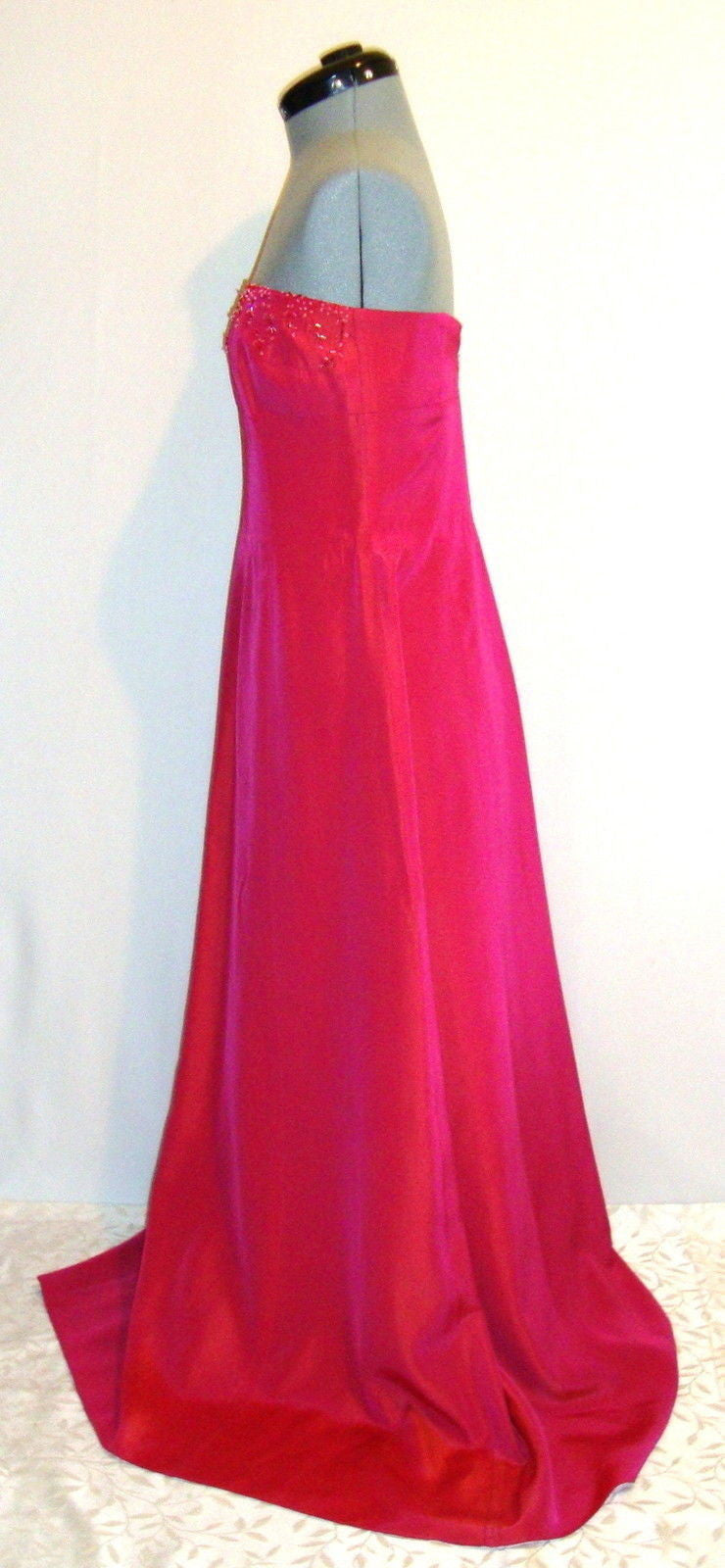 Laundry Beaded Pink Fuschia Irridescent Satin Bustier Gown Dress Medium 8 Abby Essie