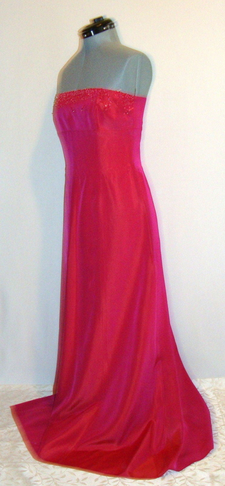 Laundry Beaded Pink Fuschia Irridescent Satin Bustier Gown Dress Medium 8 Abby Essie