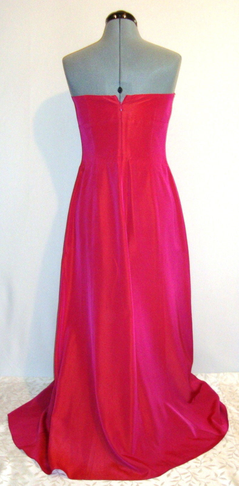 Laundry Beaded Pink Fuschia Irridescent Satin Bustier Gown Dress Medium 8 Abby Essie