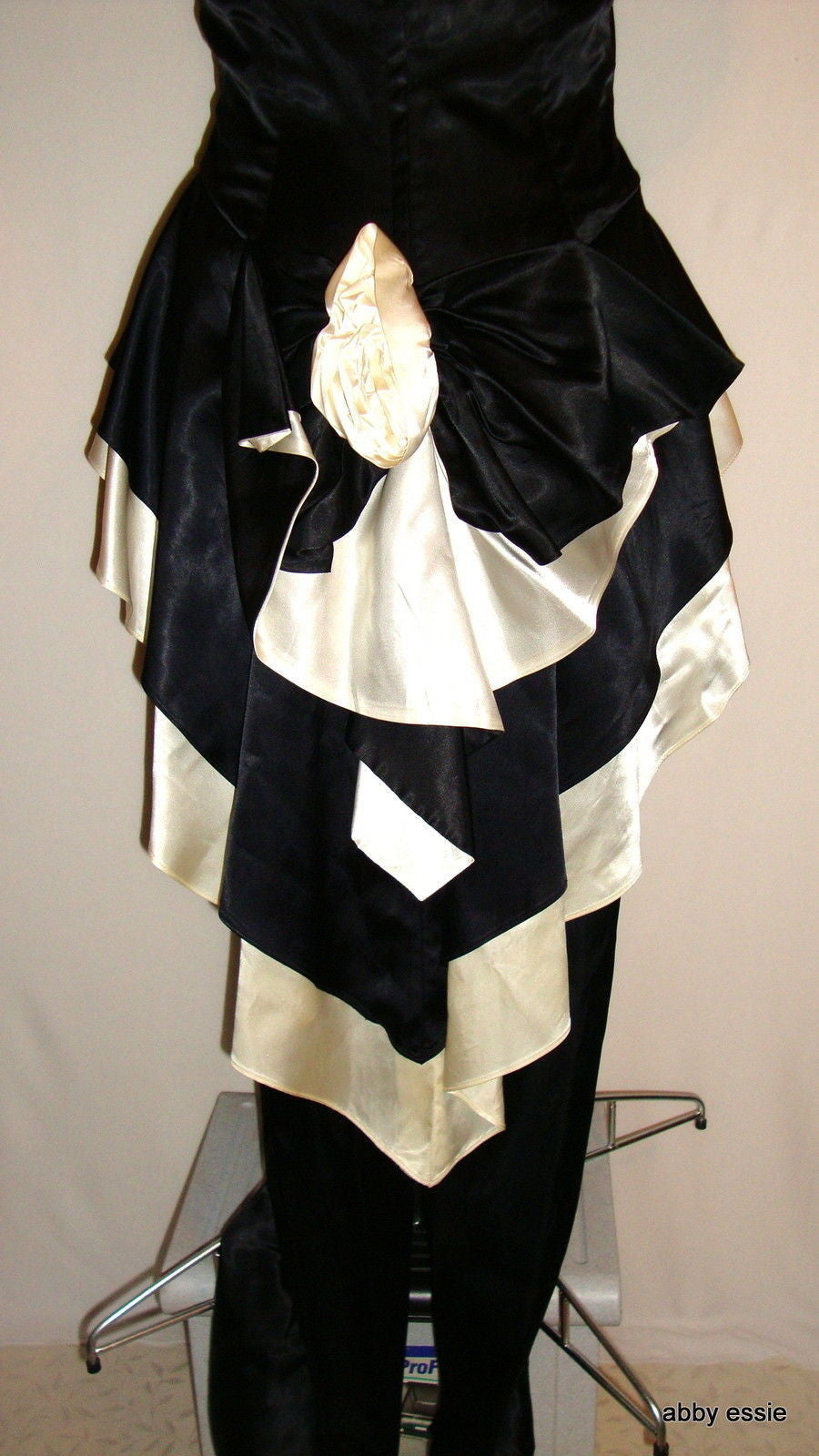 Vintage Black White Silk Satin Peplum Victorian Goth Vtg 12 Medium Abby Essie