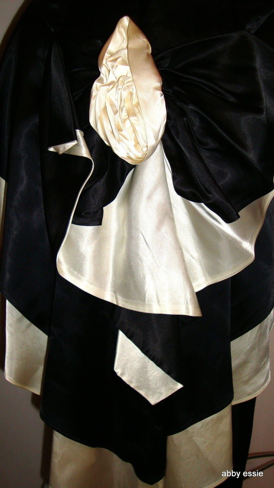 Vintage Black White Silk Satin Peplum Victorian Goth Vtg 12 Medium Abby Essie