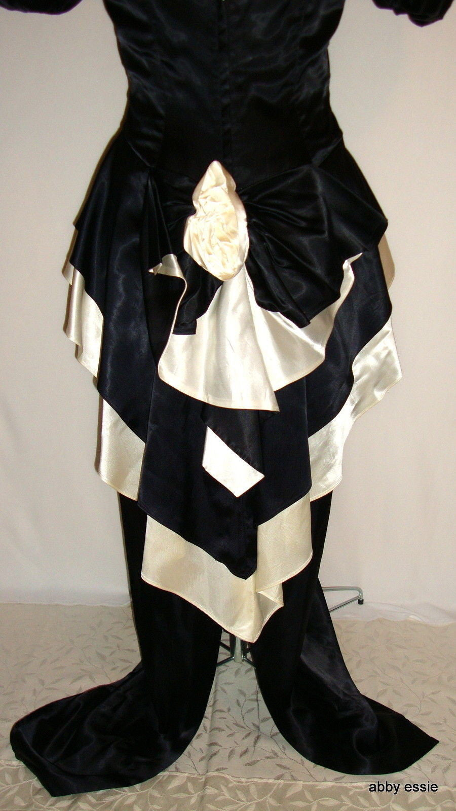 Vintage Black White Silk Satin Peplum Victorian Goth Vtg 12 Medium Abby Essie