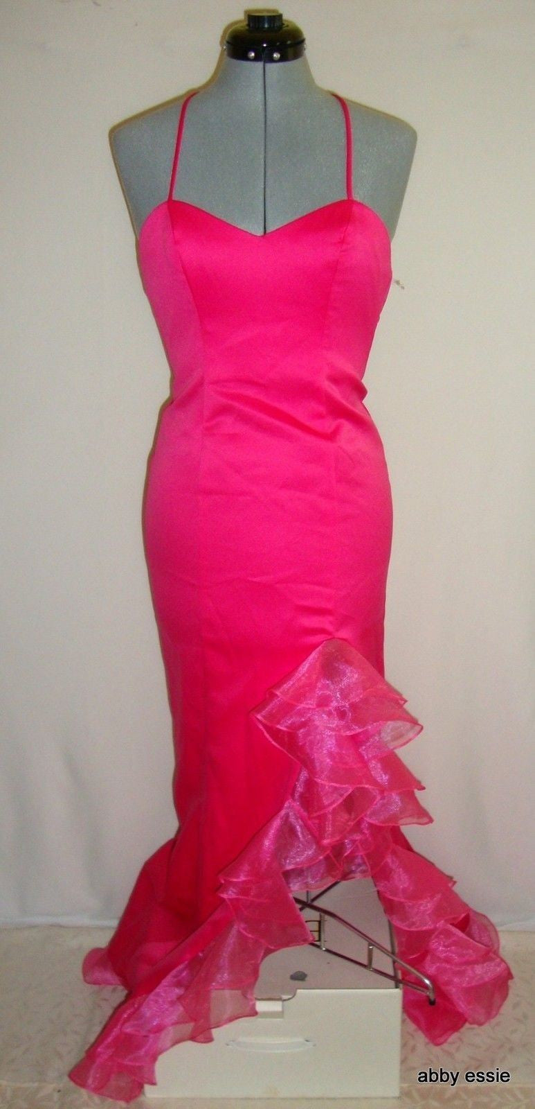 FAVIANA Fuschia Hot Pink Satin Bustier Chiffon Ruffle Formal Pageant Abby Essie