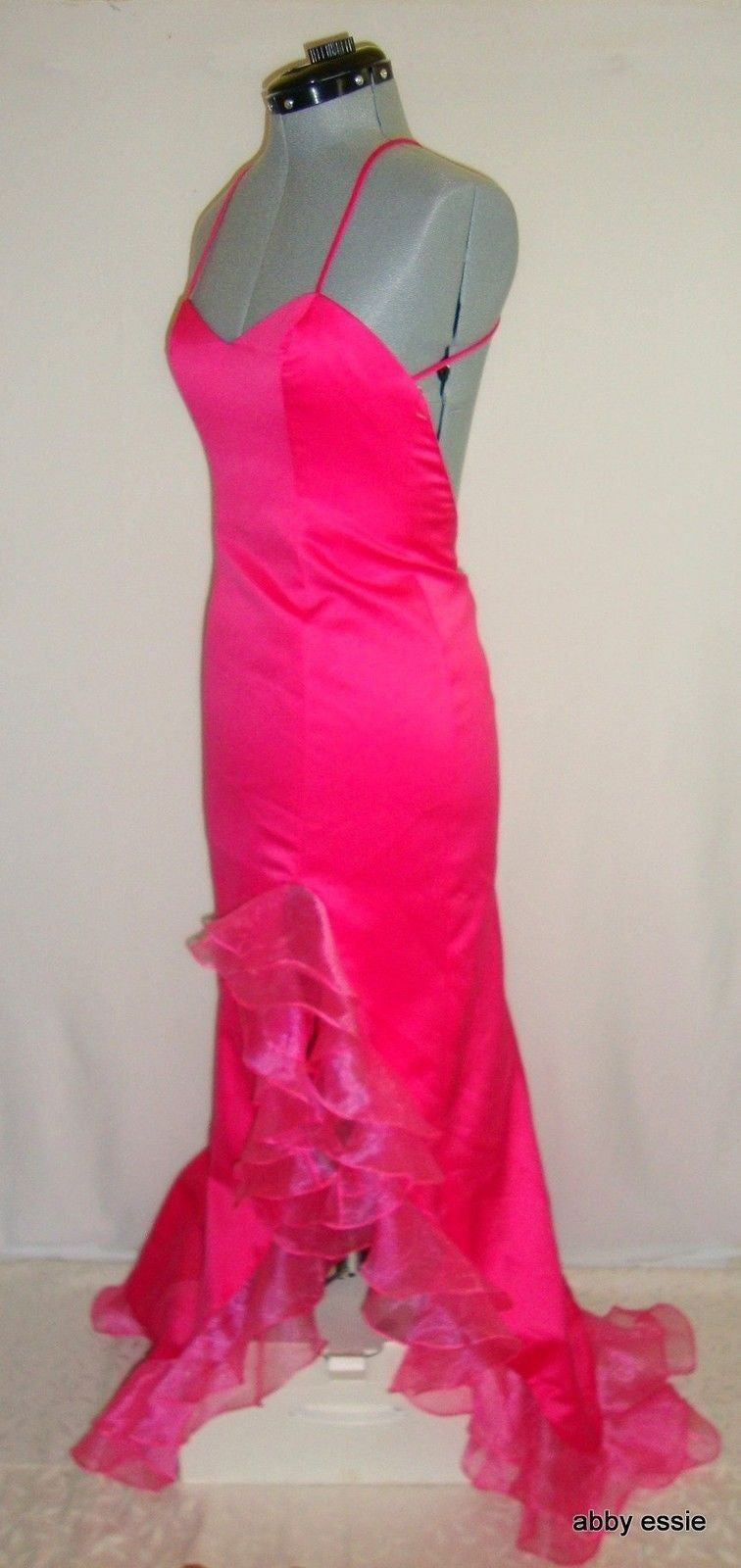 FAVIANA Fuschia Hot Pink Satin Bustier Chiffon Ruffle Formal Pageant Abby Essie