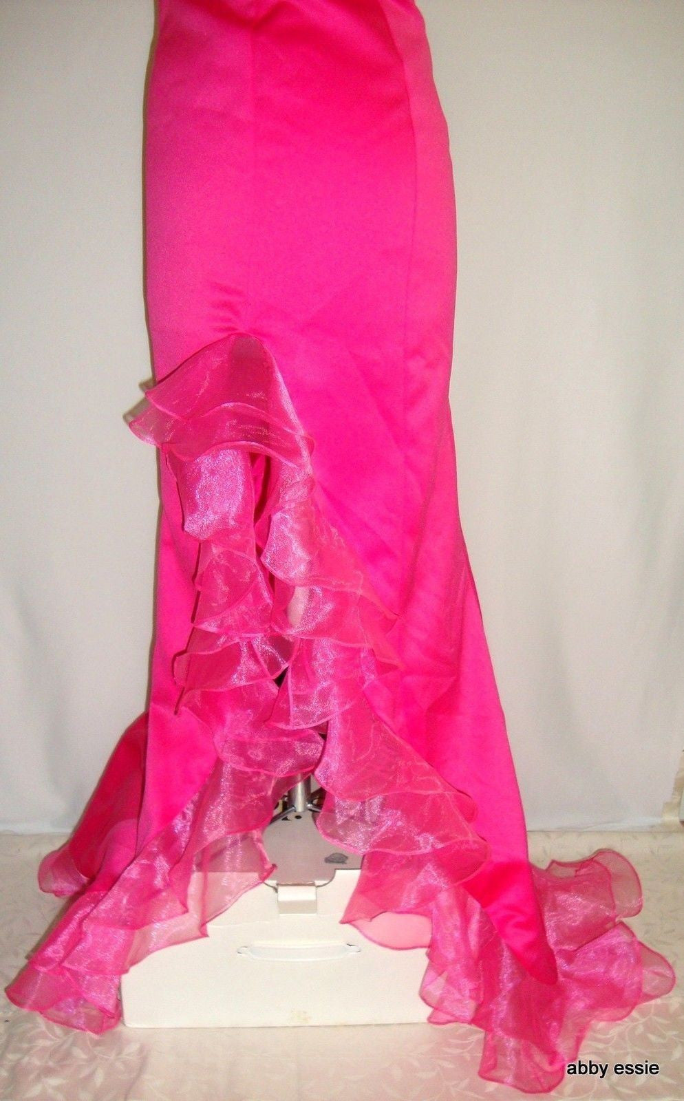 FAVIANA Fuschia Hot Pink Satin Bustier Chiffon Ruffle Formal Pageant Abby Essie