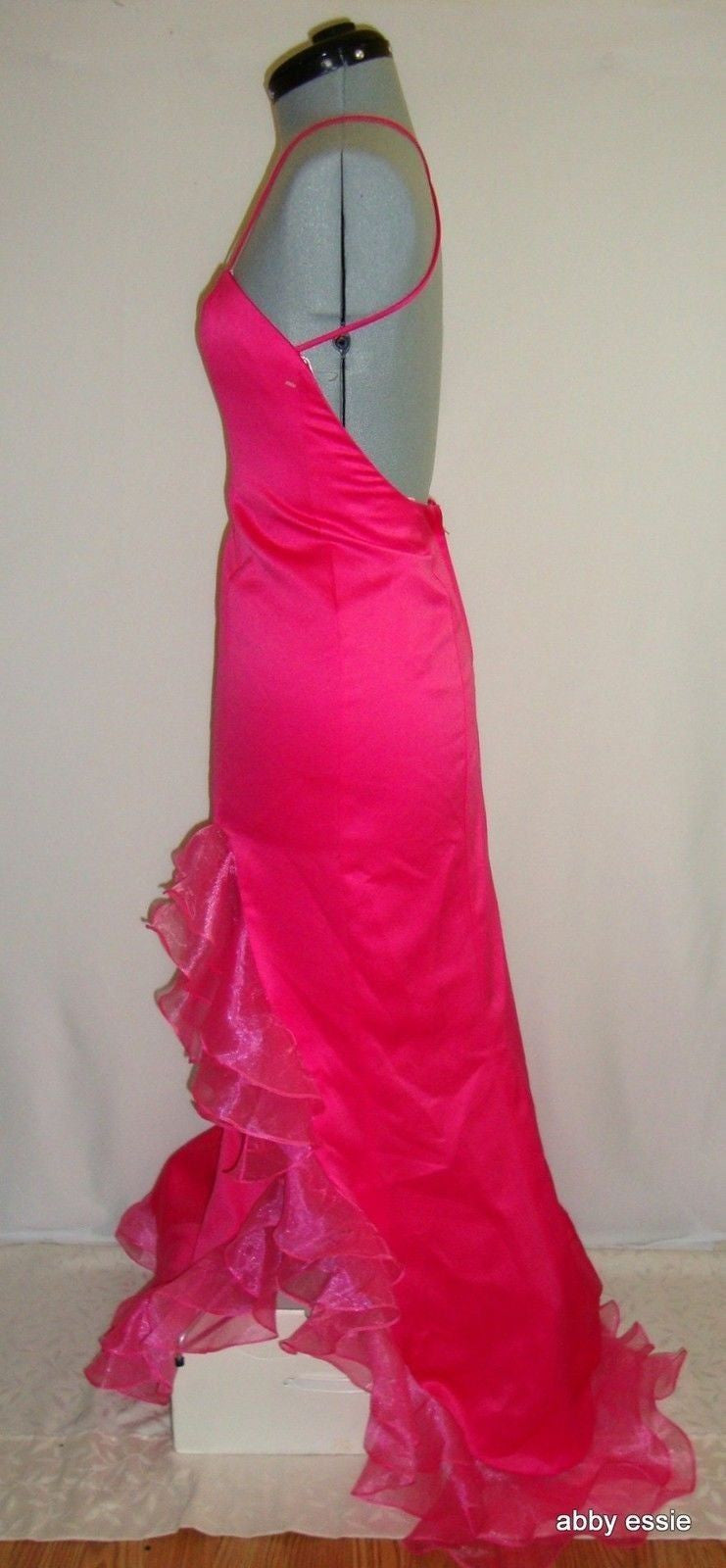 FAVIANA Fuschia Hot Pink Satin Bustier Chiffon Ruffle Formal Pageant Abby Essie