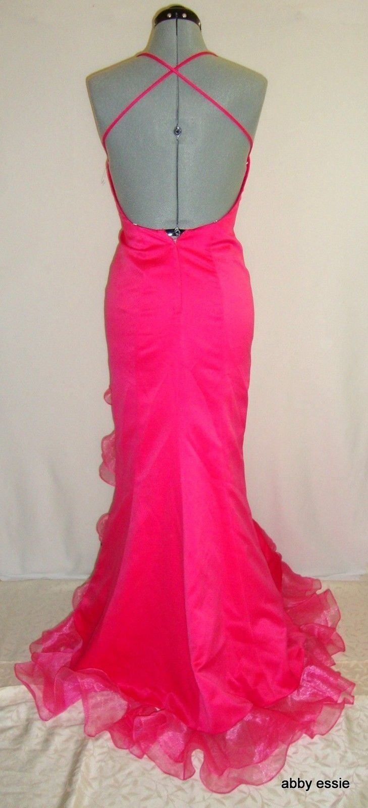 FAVIANA Fuschia Hot Pink Satin Bustier Chiffon Ruffle Formal Pageant Abby Essie