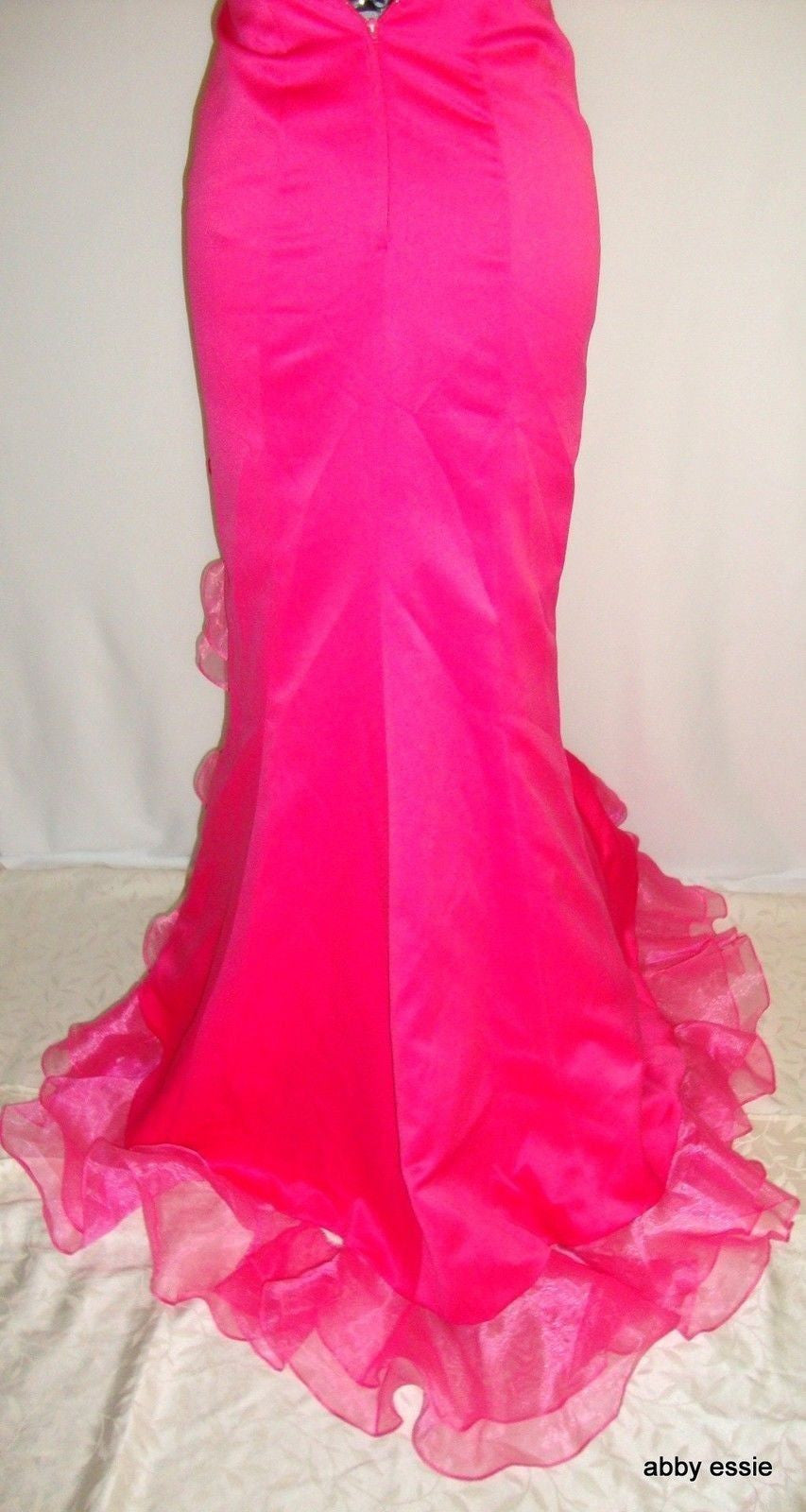 FAVIANA Fuschia Hot Pink Satin Bustier Chiffon Ruffle Formal Pageant Abby Essie